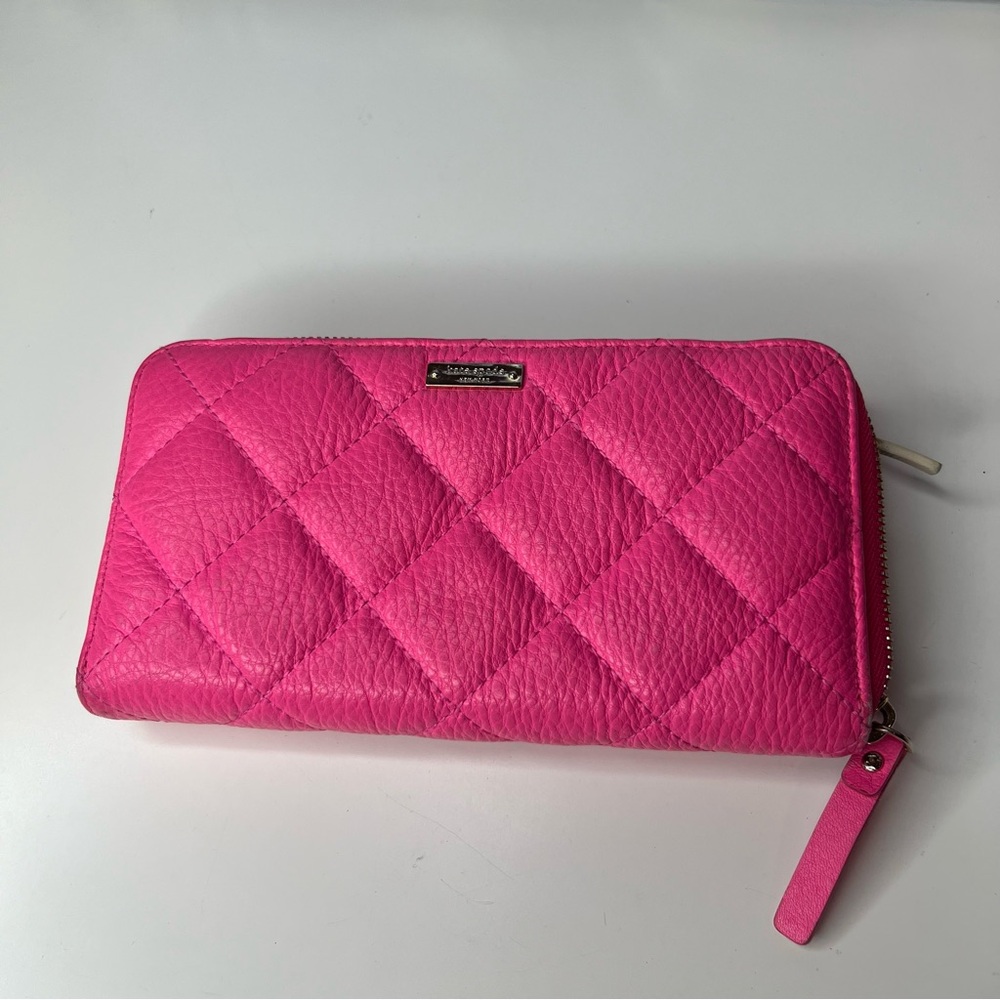 Kate spade quilted leather in hot pink large wallet
